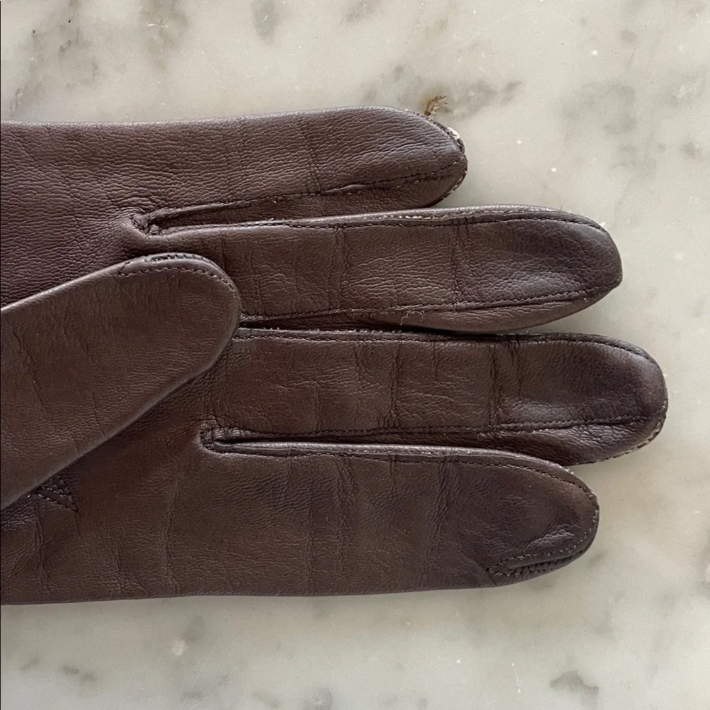 CABRETTA Silk Lined Opera Length Elegant Brown Leather Gloves 6 1/2